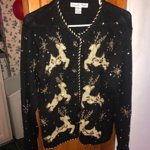 Christmas Cardigan vintage Samantha Taylor Reindeer women’s small - Picture 2 of 12